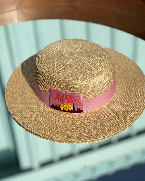 Dubai Sunset Post Card Hats with Pink Ribbon