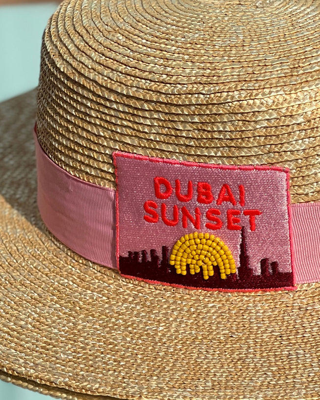 Dubai Sunset Post Card Hats with Pink Ribbon