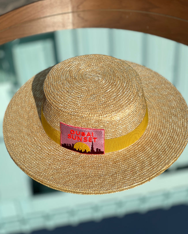 Dubai Sunset Post Card Hats with Yellow Ribbon