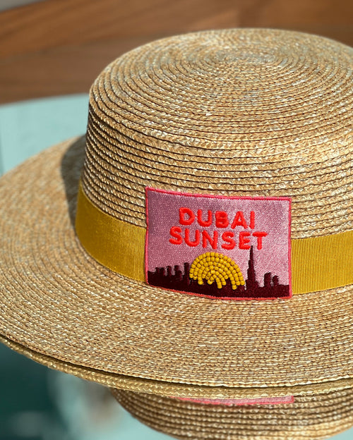 Dubai Sunset Post Card Hats with Yellow Ribbon