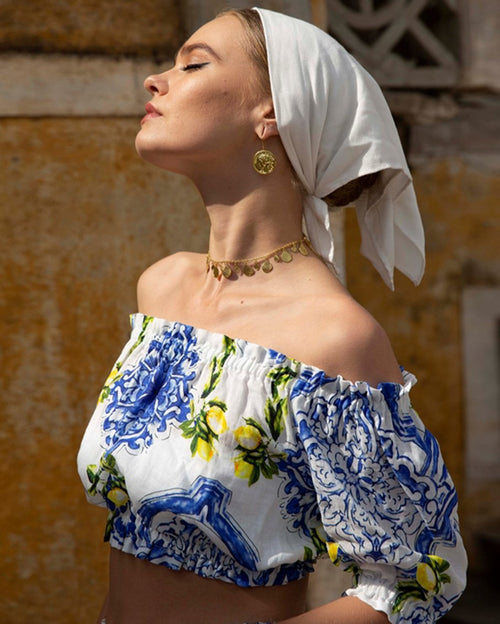 Positano printed top + skirt set