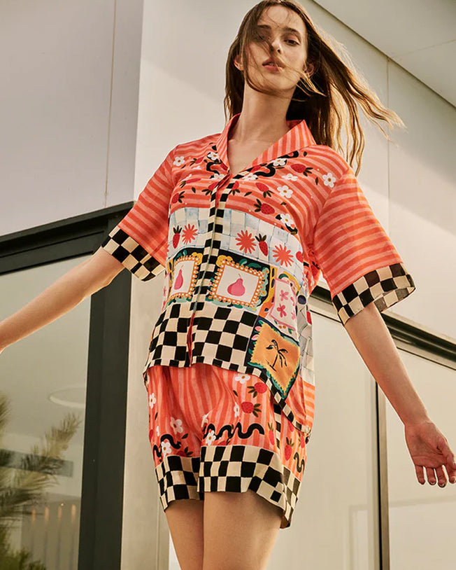 Eden Clementine Co-Ord - Orange Half-Sleeved Shirt and Shorts Set