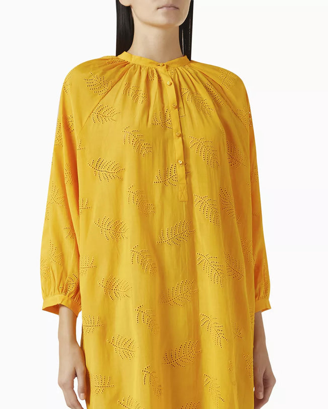 Elara Kaftan Short Dress Chrome Yellow