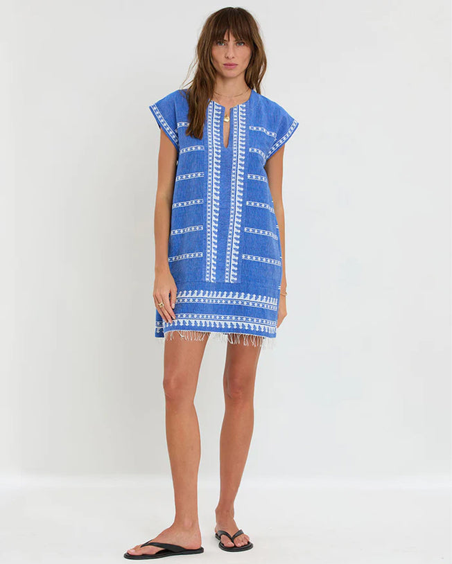 Elina Short Kaftan Dress in Tebibi Blue
