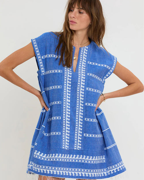 Elina Short Kaftan Dress in Tebibi Blue