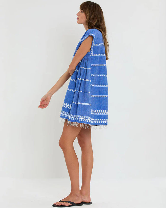 Elina Short Kaftan Dress in Tebibi Blue