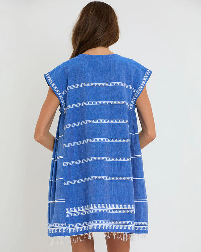 Elina Short Kaftan Dress in Tebibi Blue