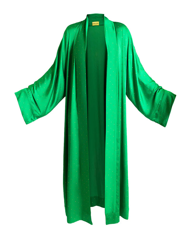 Marilyn Emerald Green Rhinestones Satin Abaya Kaftan and Dress Set