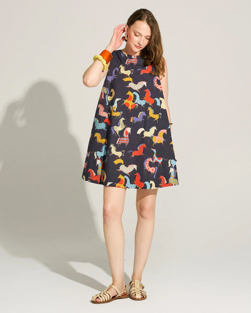 Equine Harmony A-Line Mini Cotton Dress with Metal Back Zipper