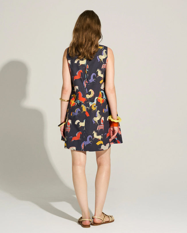 Equine Harmony A-Line Mini Cotton Dress with Metal Back Zipper