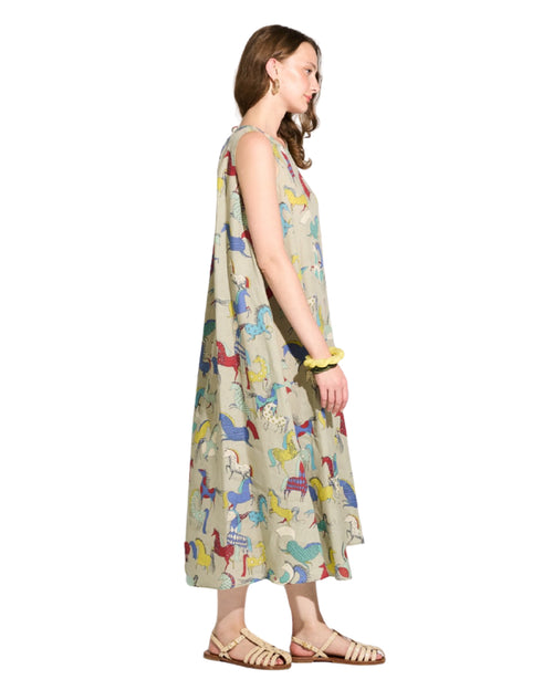 Equine Harmony Crewneck Easy Maxi Linen Dress