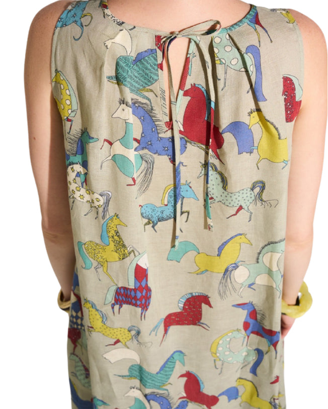 Equine Harmony Crewneck Easy Maxi Linen Dress