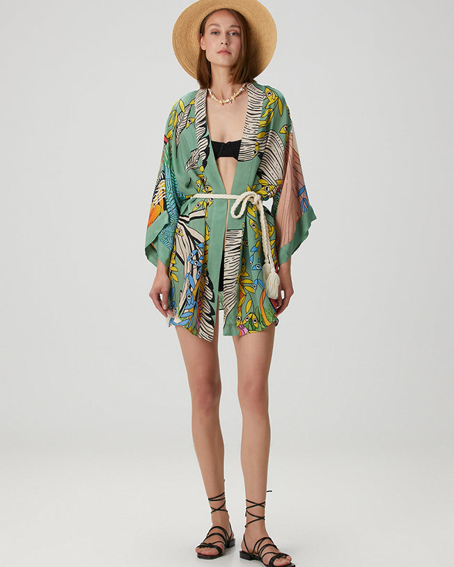 Eva Dali Green Short Kimono with Belt