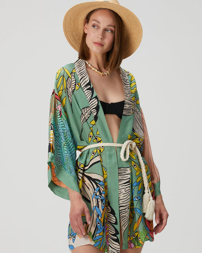 Eva Dali Green Short Kimono with Belt