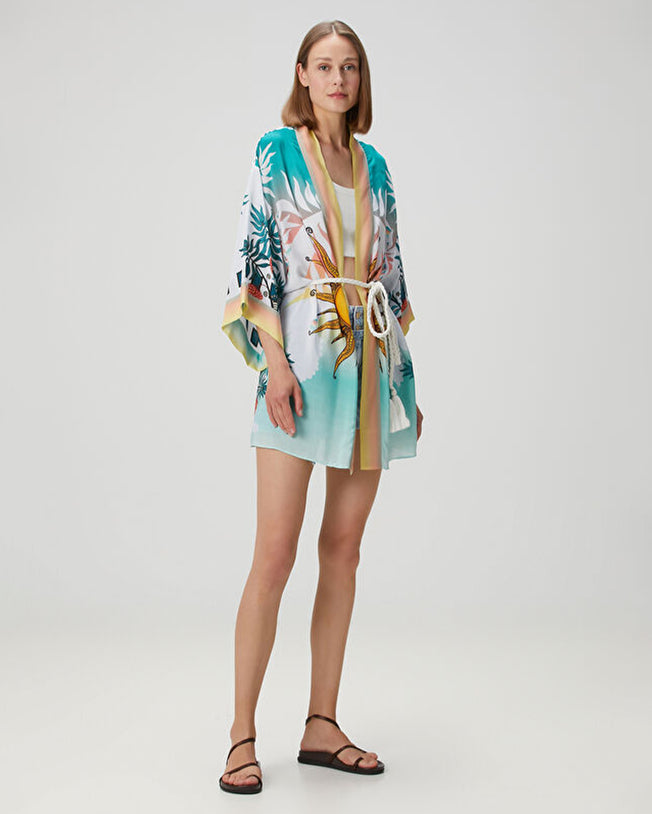 Eva Faye Multicolor Short Kimono with Belt