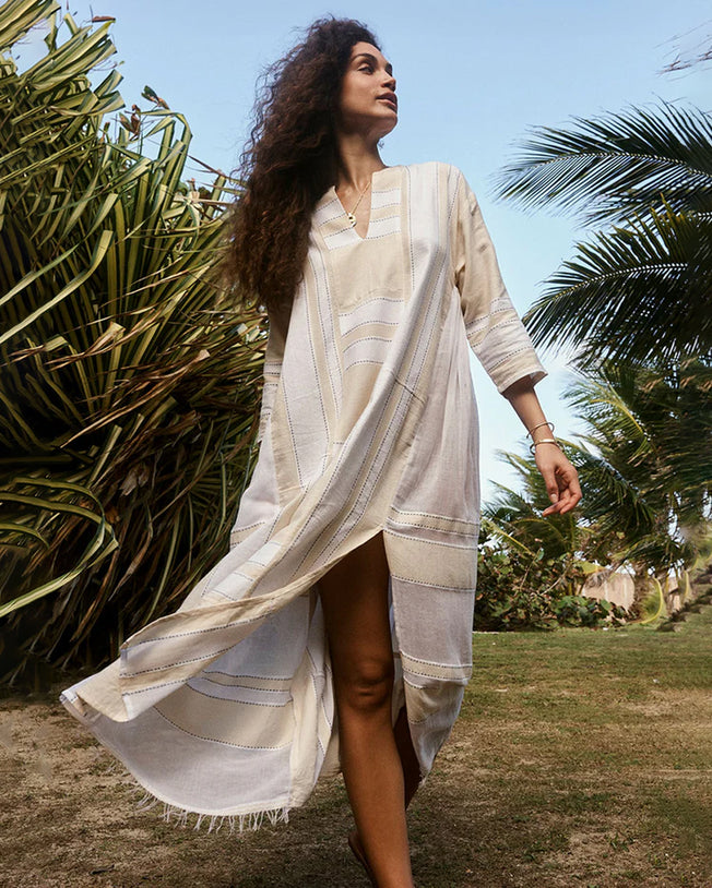 Fana Long Caftan Dress Debre Cream