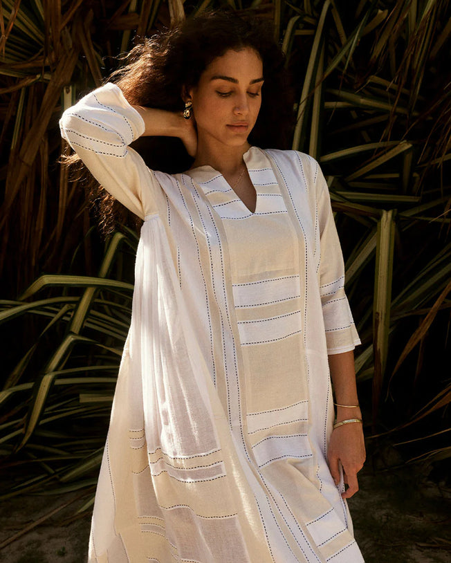 Fana Long Caftan Dress Debre Cream