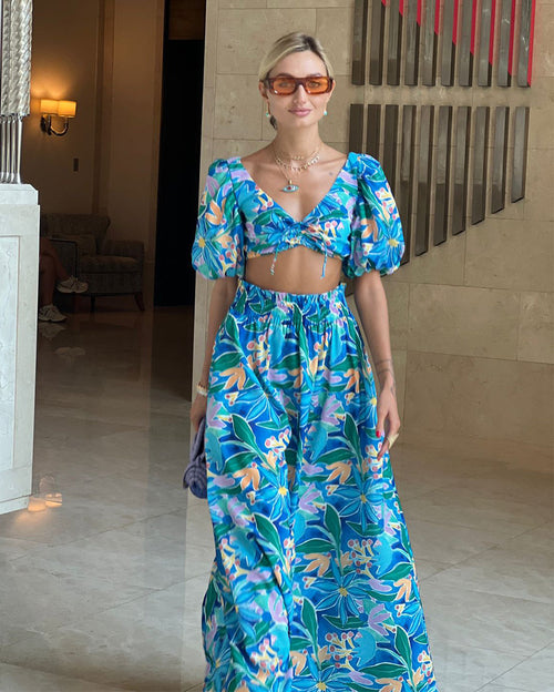 Floral Print Crop Top And Maxi Skirt Sets