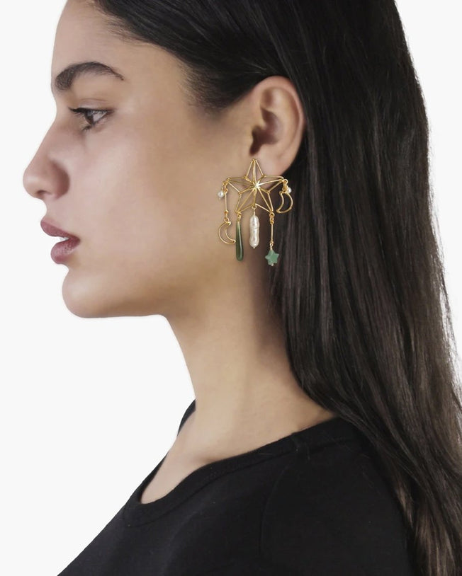 Flying star earrings 100% plated brass