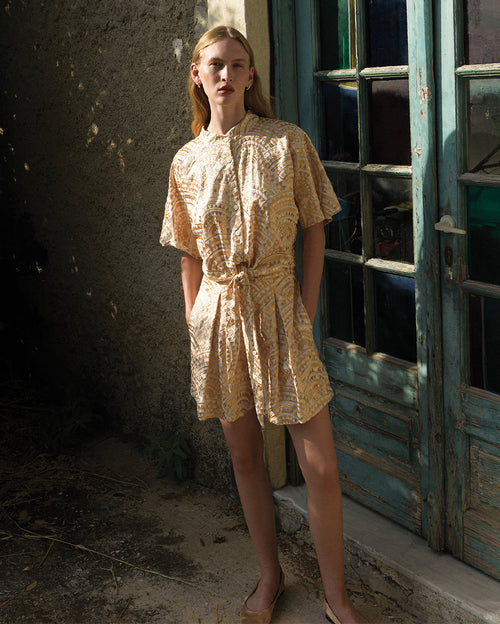 Embroidered Front Tie Shirt and Shorts Set