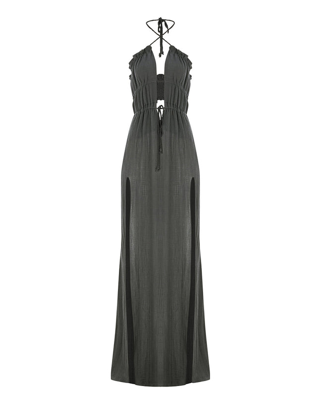 Gaia Antracite Fabric Long Dress
