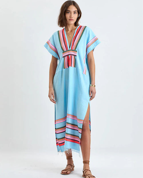 Gasira V-Neck Long Caftan Dress Poppy Sunset