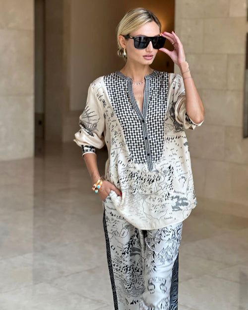 Gabriella shirt & straight leg pants voyage