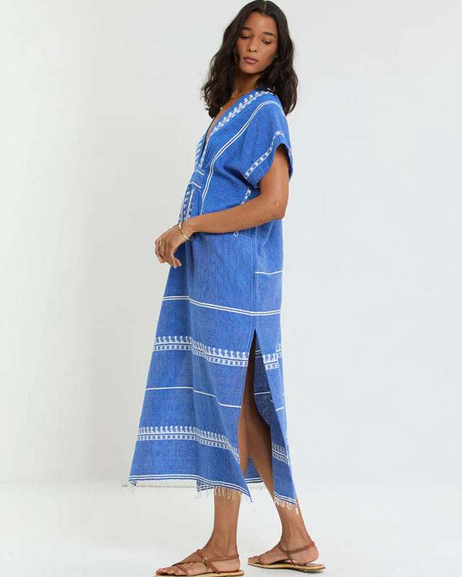 Gasira V-Neck Long Kaftan Dress in Tebibi Blue