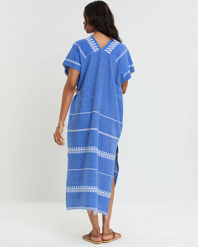 Gasira V-Neck Long Kaftan Dress in Tebibi Blue