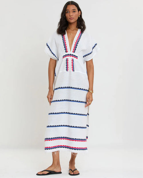 Gasira V-Neck Long Kaftan Dress in Kibebi Marine