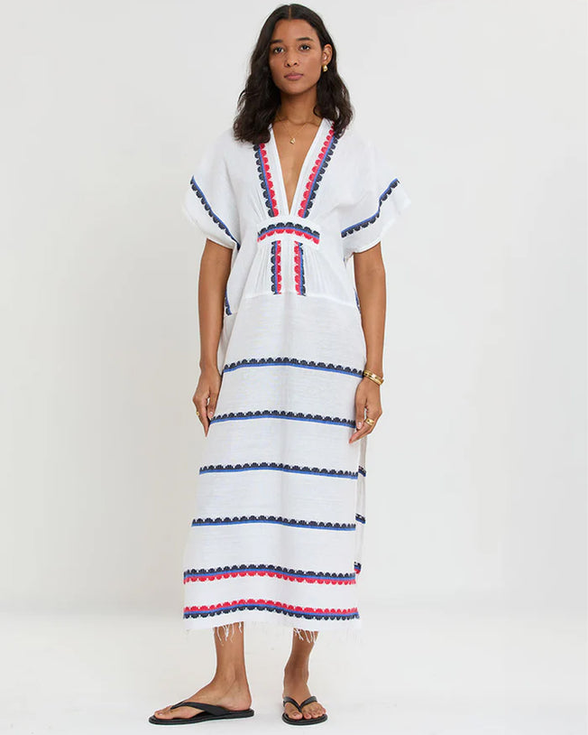 Gasira V-Neck Long Kaftan Dress in Kibebi Marine