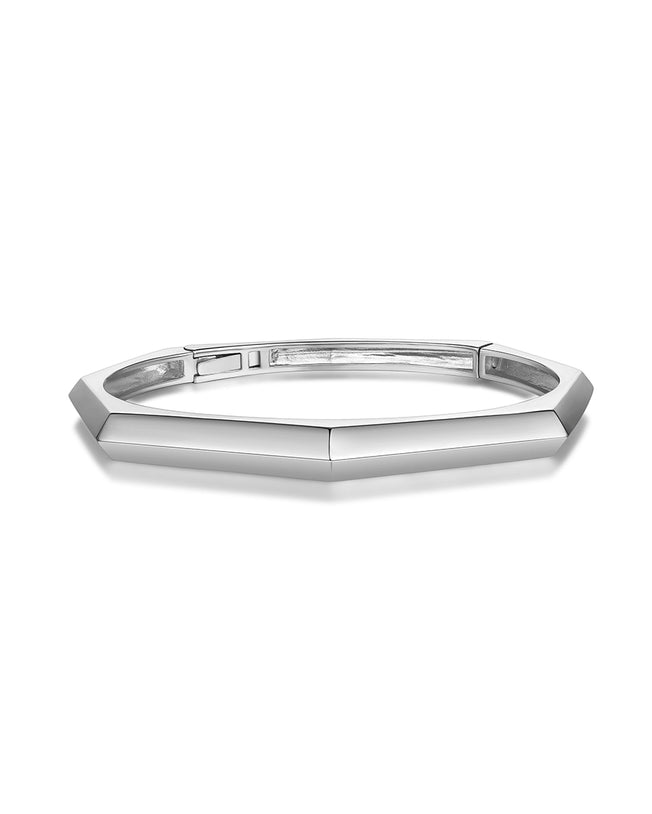 Geometric White Rhodium Plated Sterling Silver Bangle