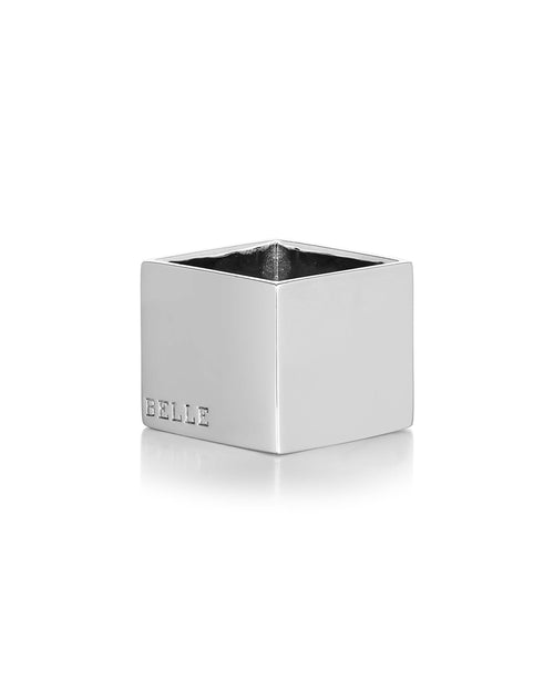 Geometric White Rhodium Plated Sterling Silver Cube Ring