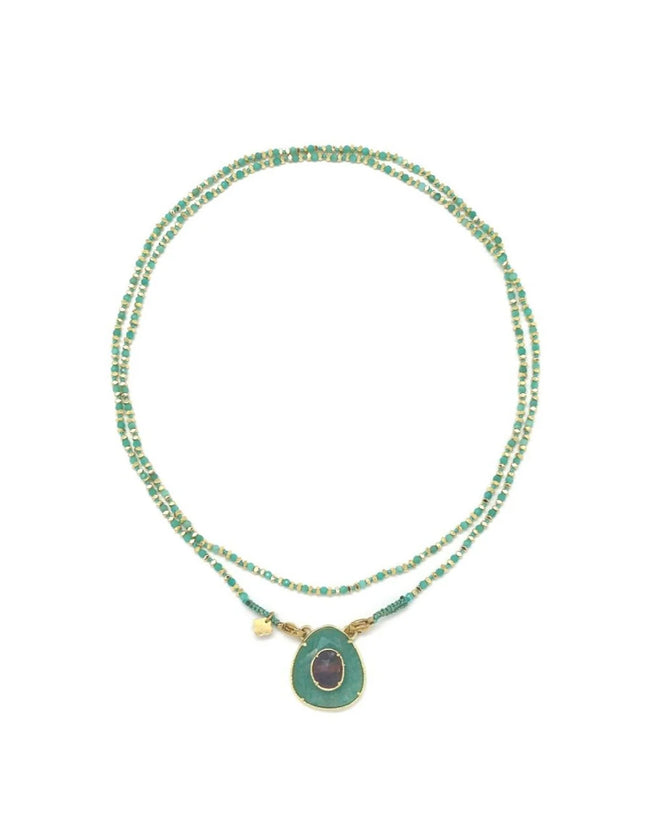 Gold-Plated Triangle Oval Fluorite Beaded Necklace