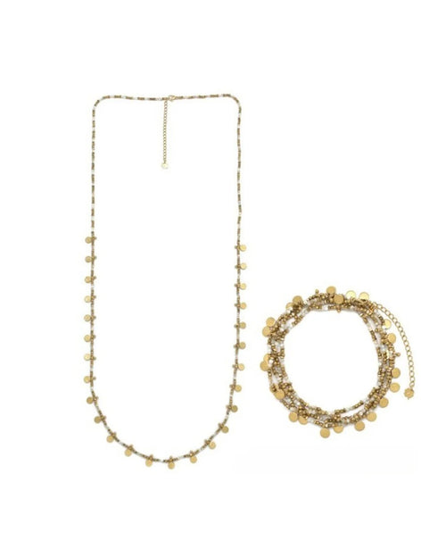 Gold-plated Hematite & Mother-of- Pearl Beaded Necklace