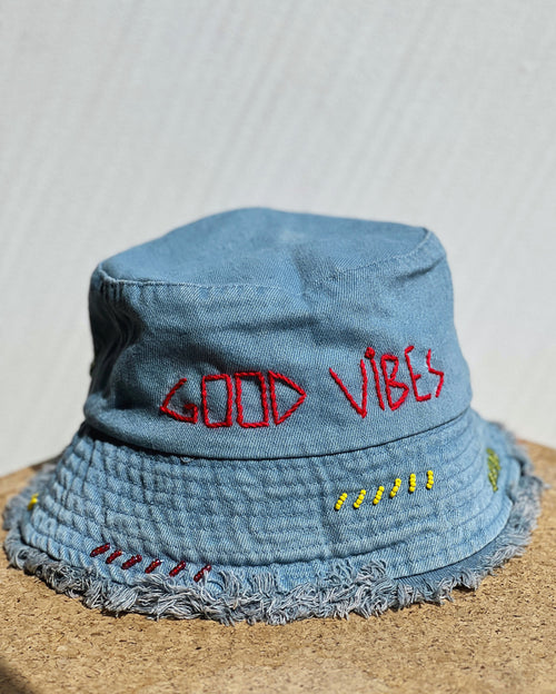 Good Vibes Mushroom Denim Bucket Hat