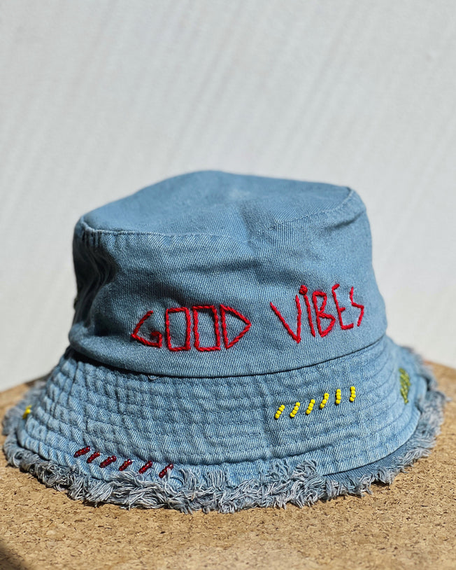 Good Vibes Mushroom Denim Bucket Hat