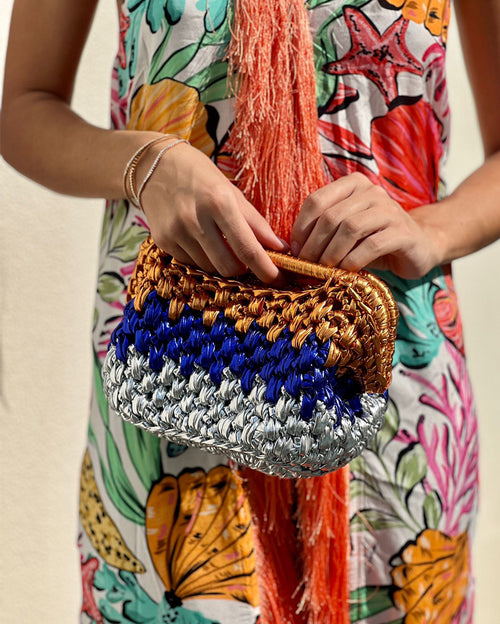 Grand Galactica Hand Braided Rope Clutch Tricolor