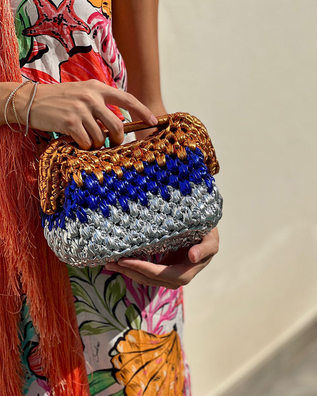 Grand Galactica Hand Braided Rope Clutch Tricolor