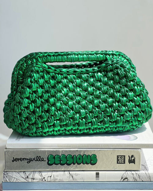 Grand Galactica Rectangular Open Handle Dark Green Clutch
