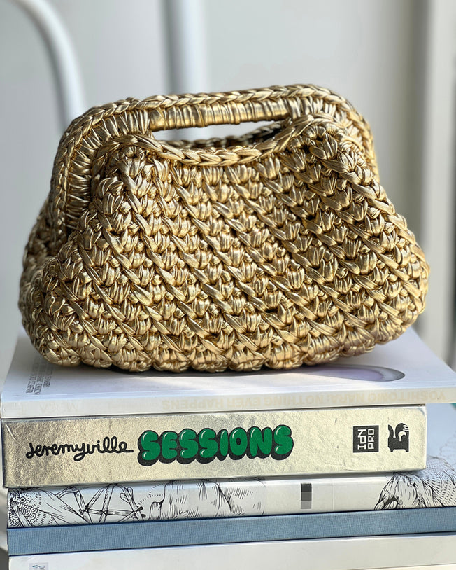 Grand Galactica Rectangular Open Handle Gold Clutch