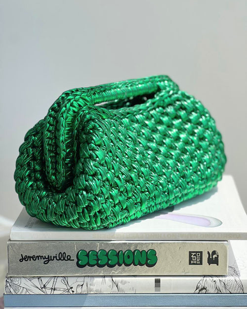 Grand Galactica Rectangular Open Handle Dark Green Clutch
