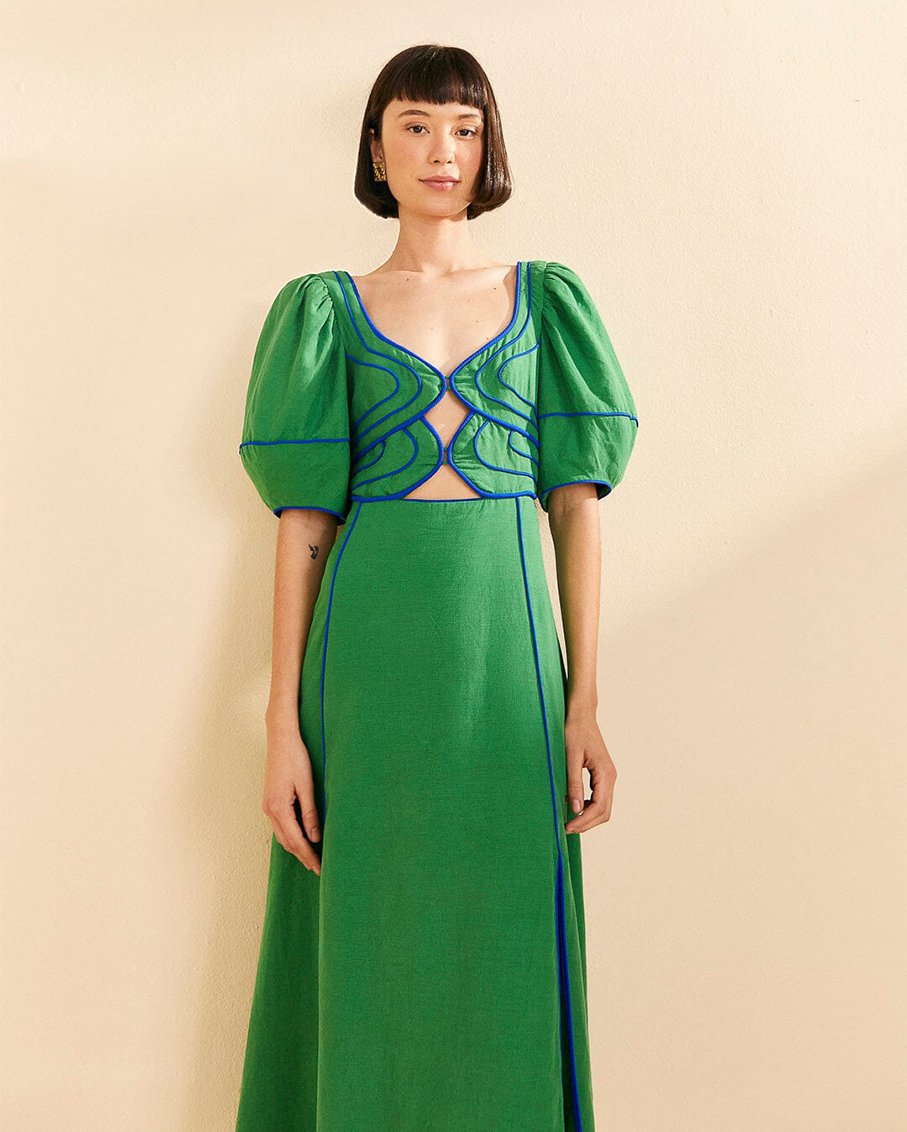 Green topstitched midi dress shopatsauce.com Green topstitched midi dress shopatsauce.com