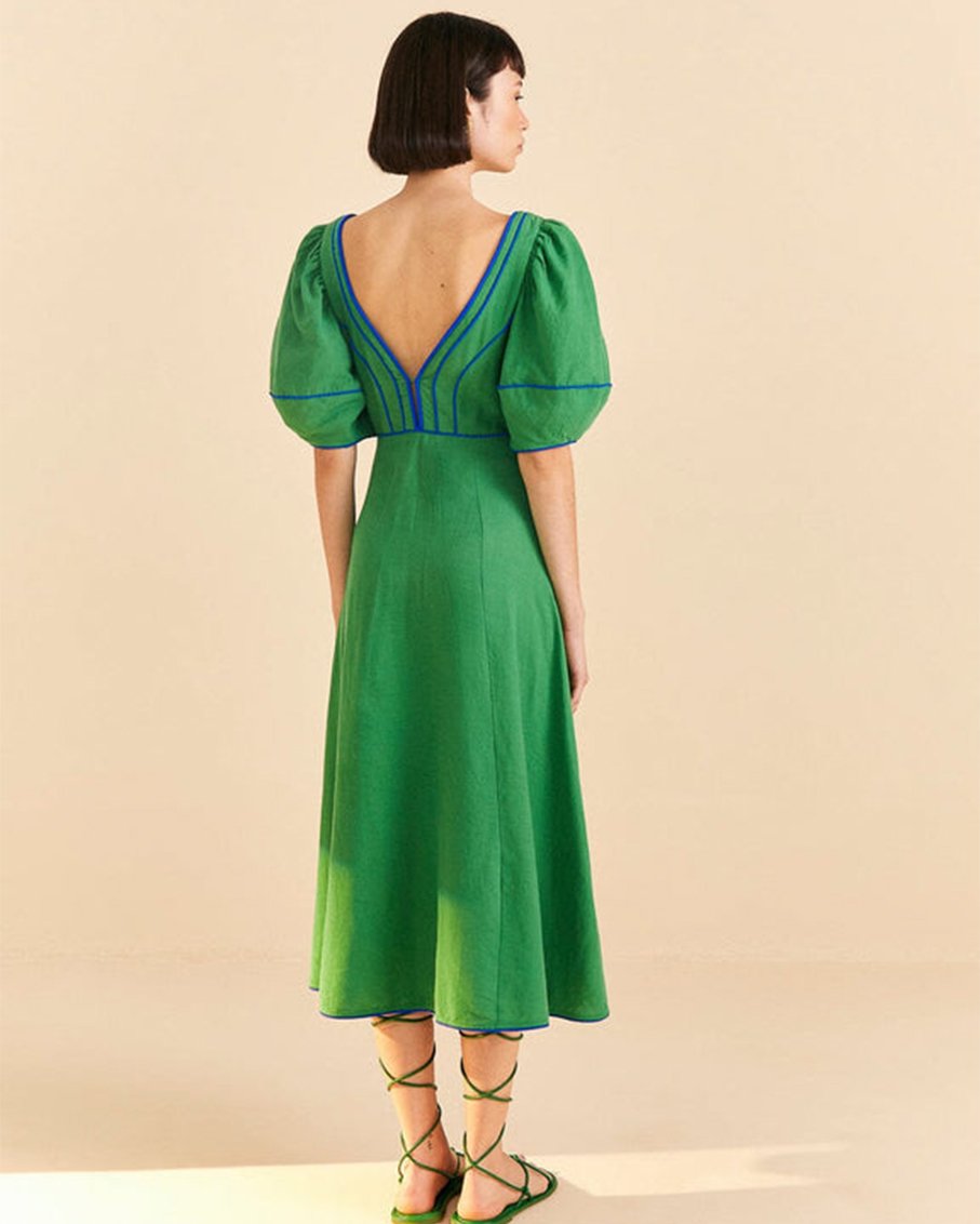 Green topstitched midi dress shopatsauce.com Green topstitched midi dress shopatsauce.com