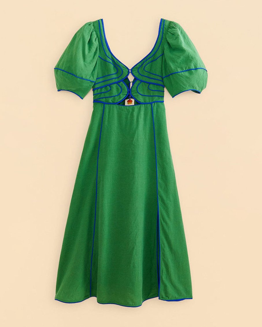Green topstitched midi dress shopatsauce.com Green topstitched midi dress shopatsauce.com