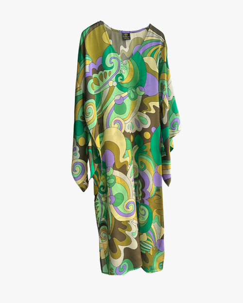 Green Purple Abstract Silk Kaftan