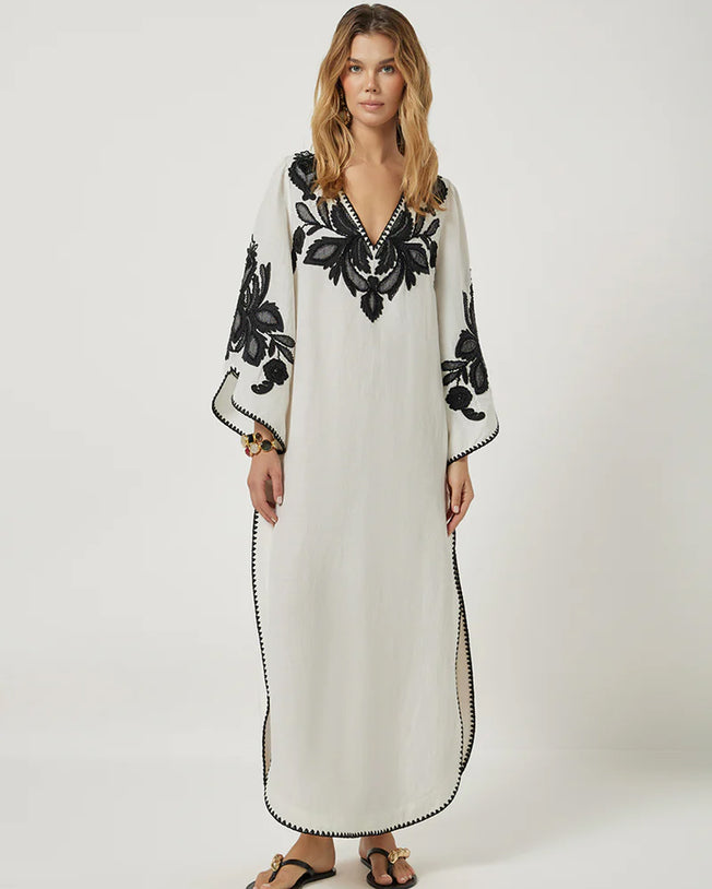 Hadiya Maxi Kaftan Vanilla with Black