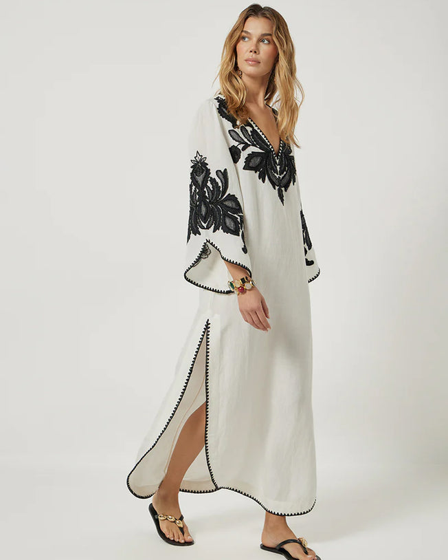 Hadiya Maxi Kaftan Vanilla with Black