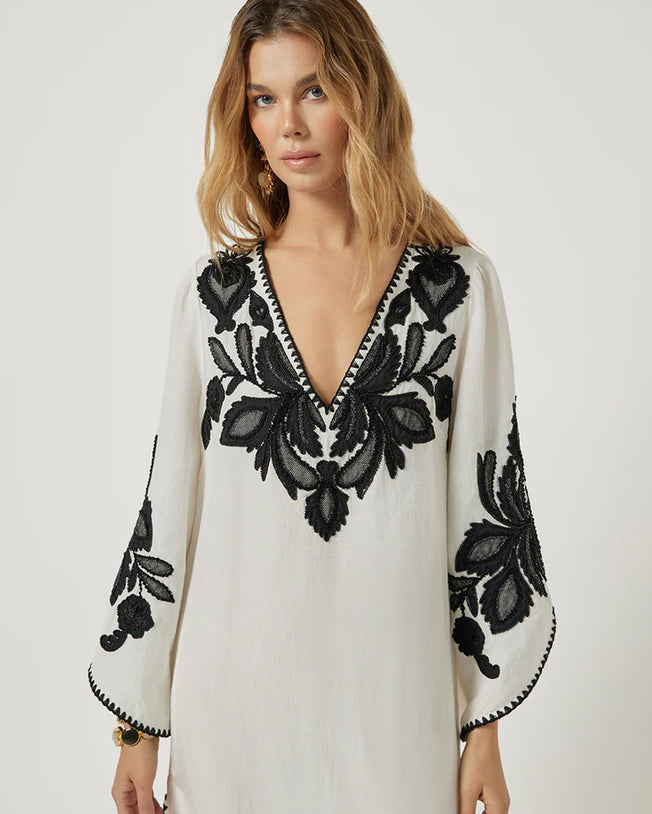 Hadiya Maxi Kaftan Vanilla with Black