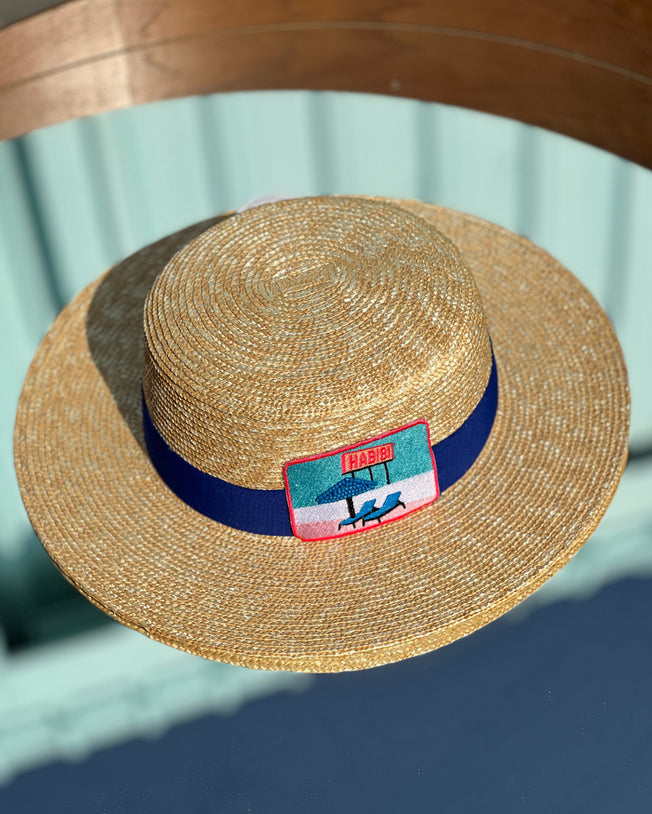 Habibi Post Card Hats with Navy Blue Ribbon